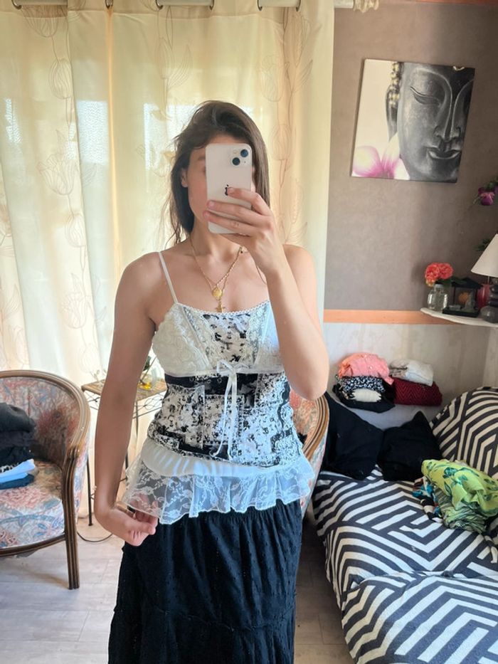 Top corset gothic coquette dentelle vintage bohème champêtre y2k - photo numéro 2