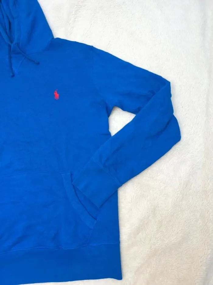 Sweat a capuche Polo Ralph Lauren Homme bleu logo rouge taille M - photo numéro 4