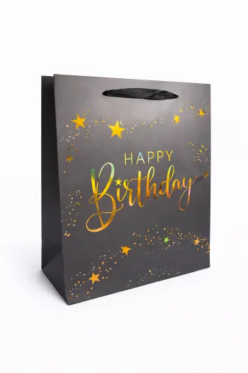 Sac cadeau « Joyeux anniversaire » noir 21,5 x 25 x 10 cm Neuf