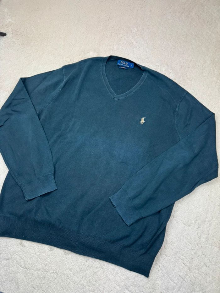 Pull Ralph Lauren Col V Léger Logo brodé Uni Noir Taille L - photo numéro 5