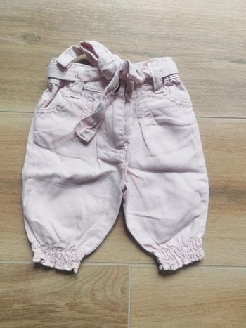Pantalon lin rose avec ceinture bébé fille taille 1 mois
