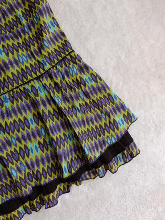 Robe d'été Chattawak 40 violet, marron et vert style hippie 70's 100% coton avec volants - photo numéro 5