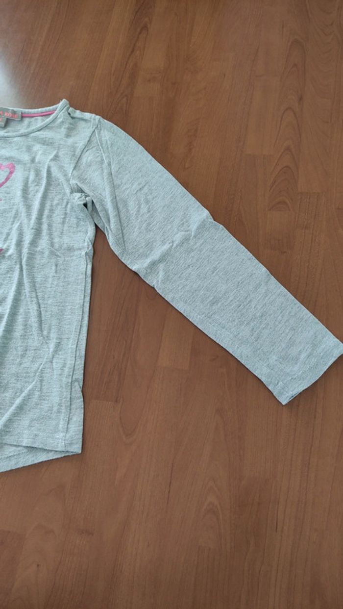 Tee-shirt gris manches longues lisa rose 8 ans - photo numéro 2
