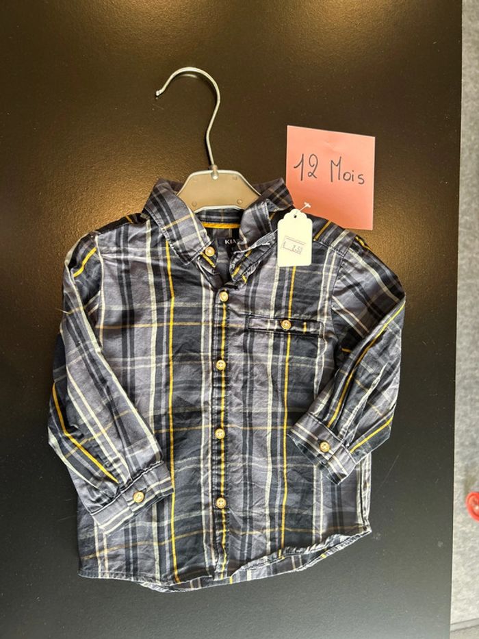 Chemise manche longue bleu carreaux - photo numéro 1