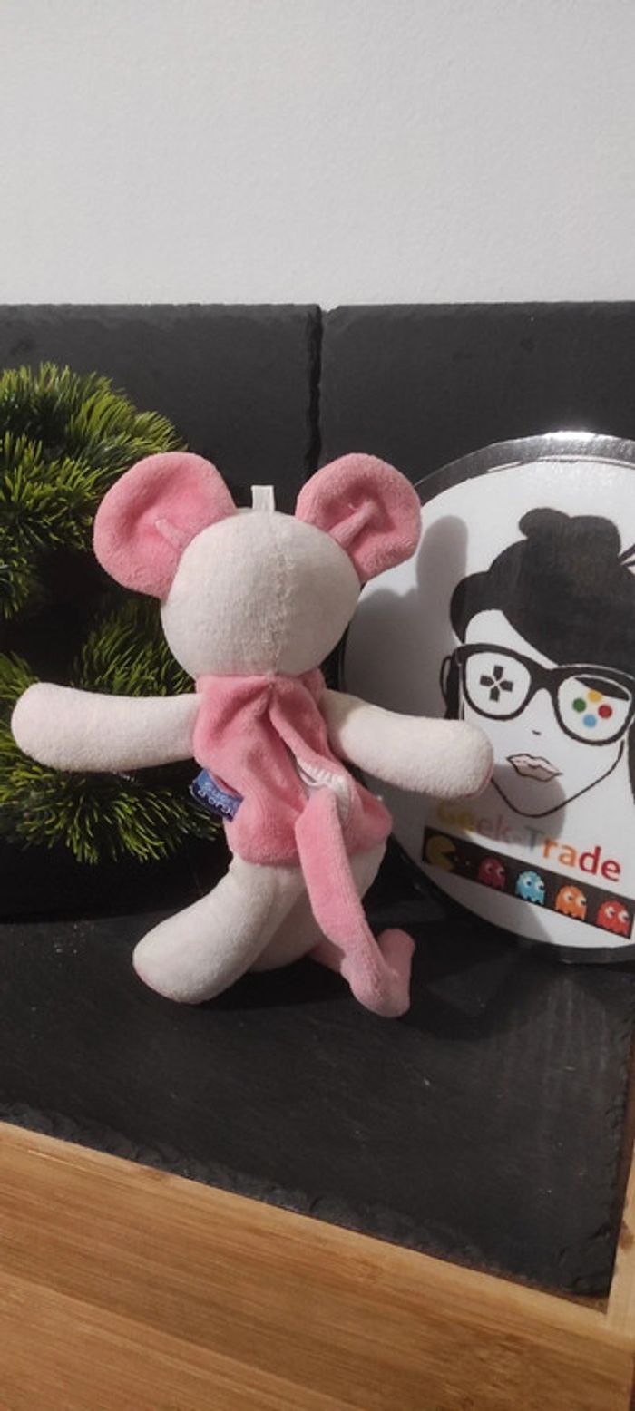 Doudou souris Sucre d'orge attache tétine sucette blanc rose spirale Peluche - photo numéro 2
