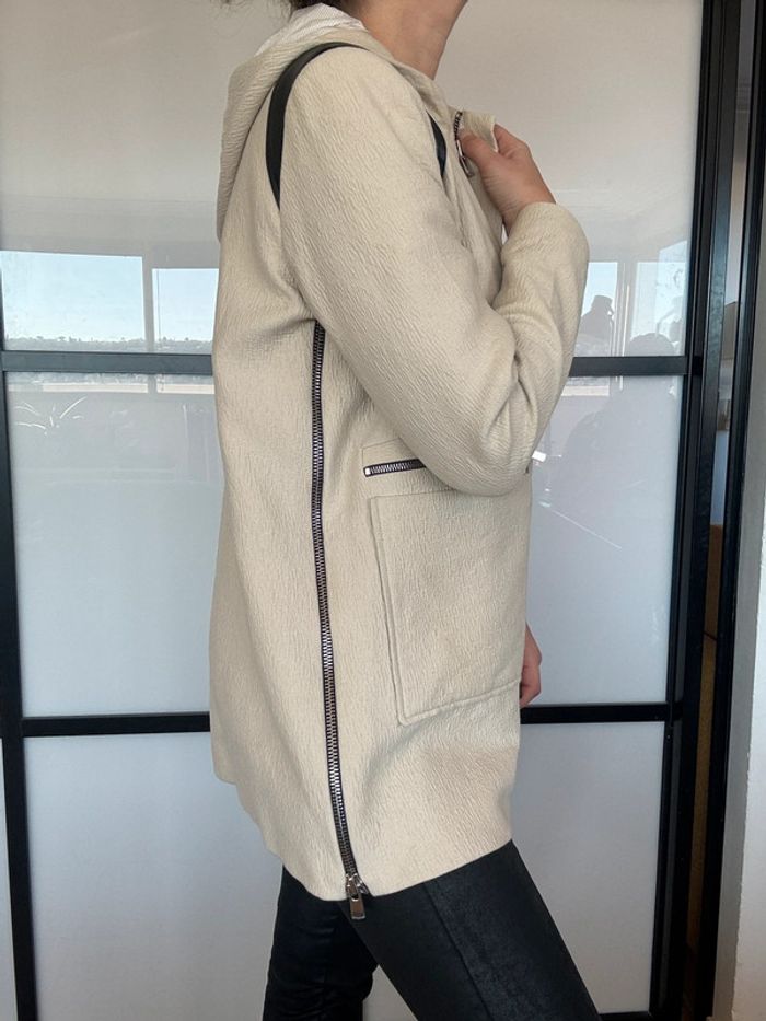 Magnifique manteau à capuche empiècements cuir Maje 40 - photo numéro 6