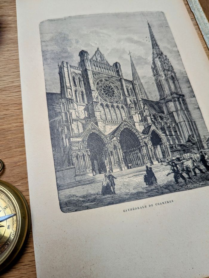 Imprimée en 1906, la cathédrale de Chartres, Vintage Authentique (cadre non inclus ) - photo numéro 5
