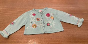 Gilet court brodé Catimini turquoise taille 12 mois neuf