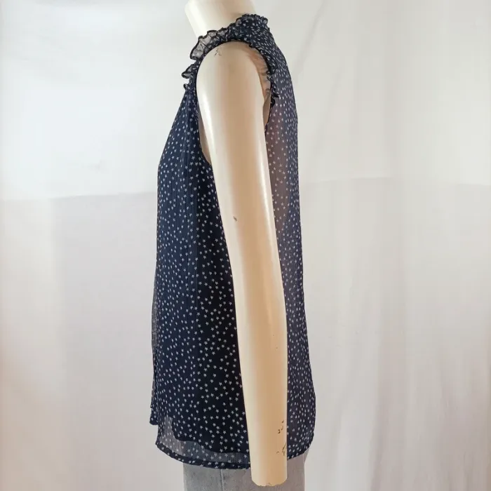 Top sans manches Zara Trafaluc bleu marine à imprimé étoiles, col à nœud A1142 - photo numéro 5