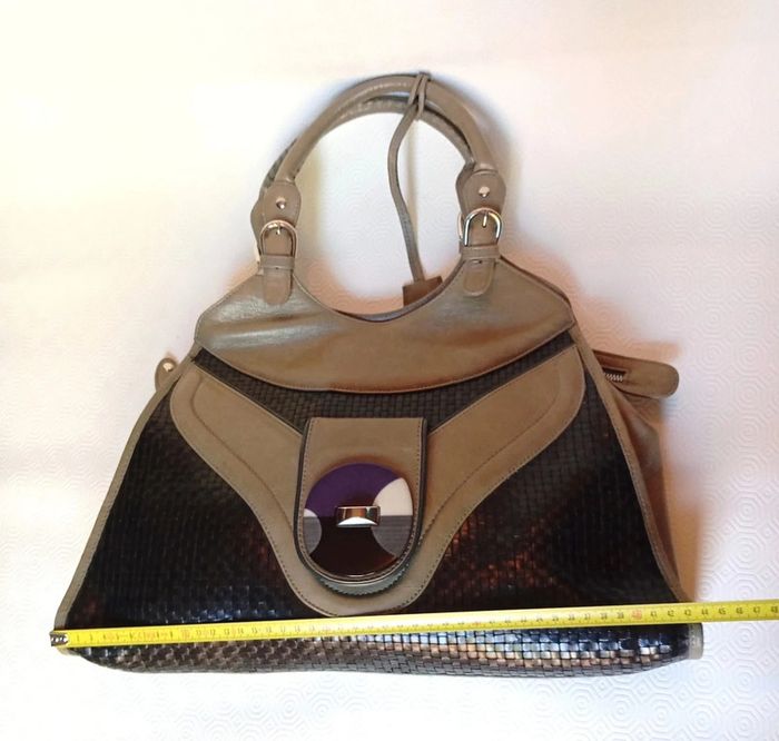 Sac a main kaki et noir Vintage pour femme, marque nonu, en très bon état - photo numéro 13
