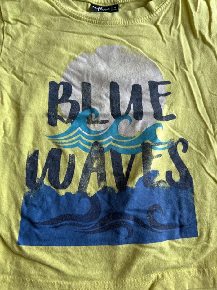 T-shirt manches courtes garcon jaune et bleu motif océan Influx taille 4 ans - photo numéro 2