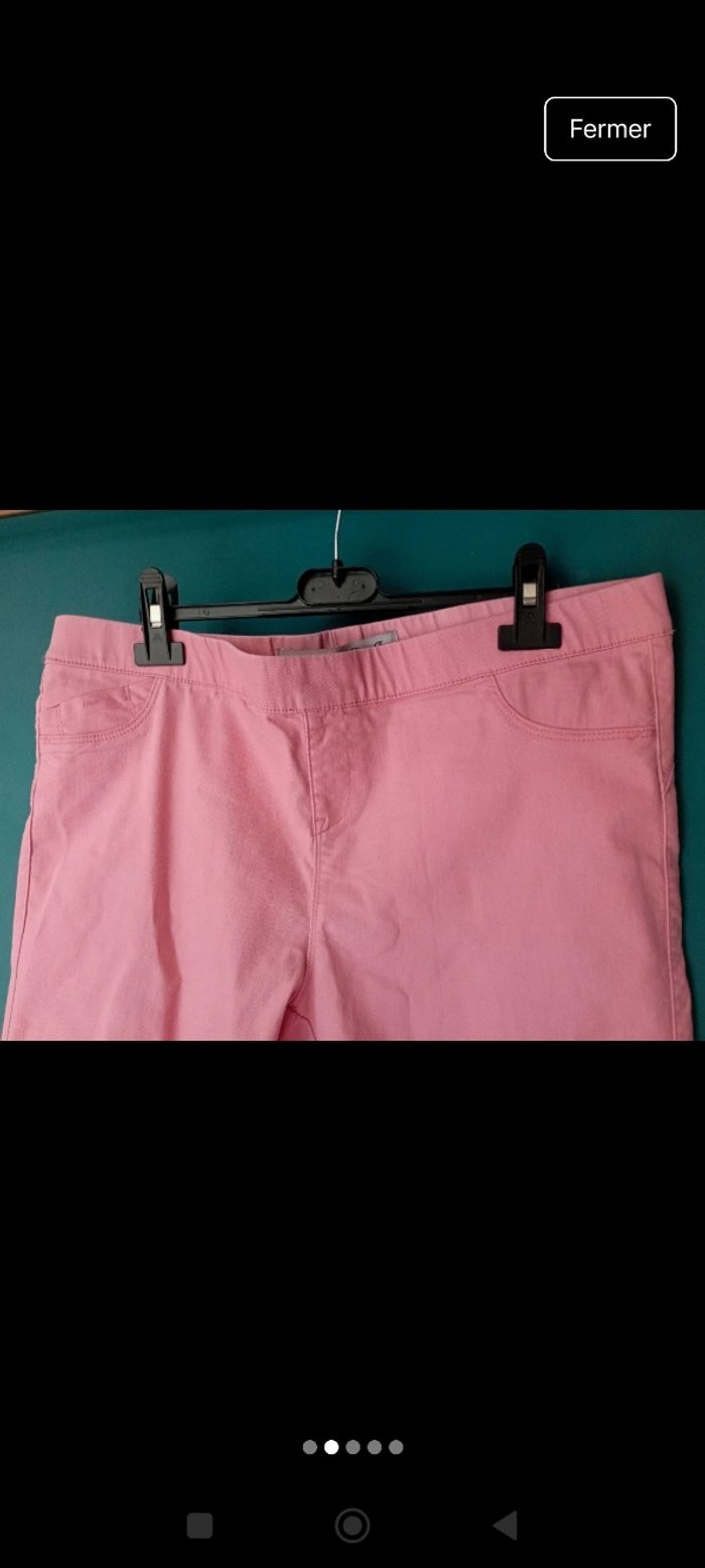 Pantalon femme coton rose, taille élastique - photo numéro 2