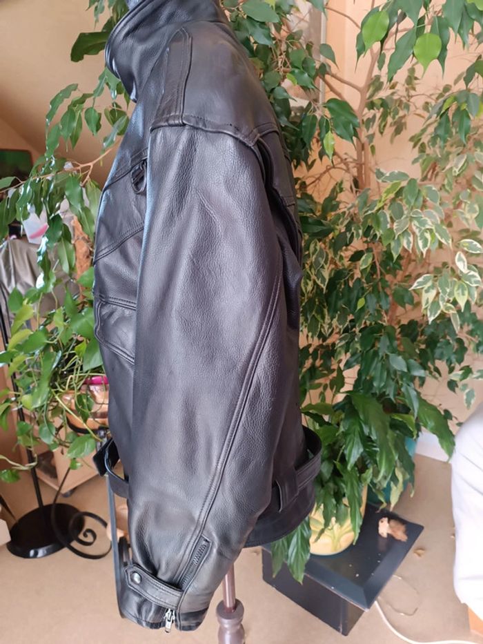Blouson moto noir en cuir - photo numéro 3