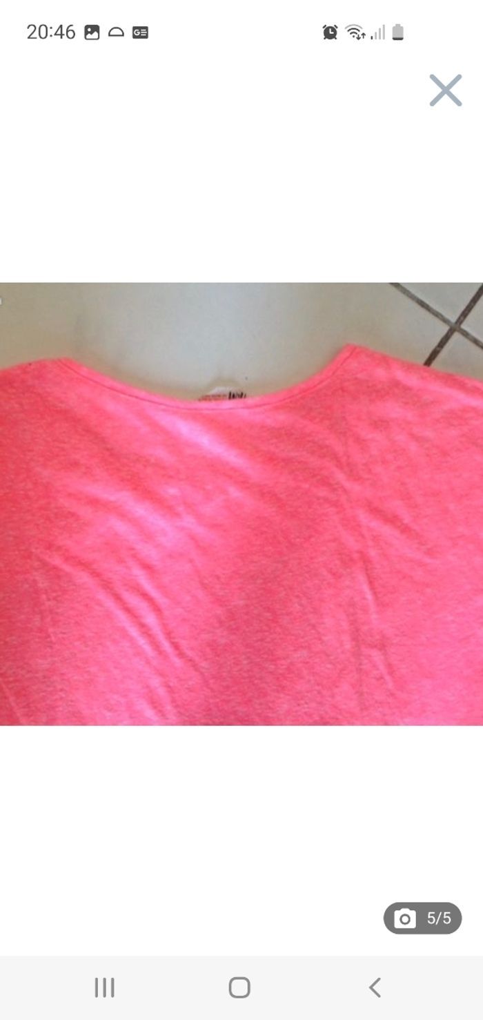 Tee-shirt rose fluo imprimé strass 10-12 ans H&M - photo numéro 5