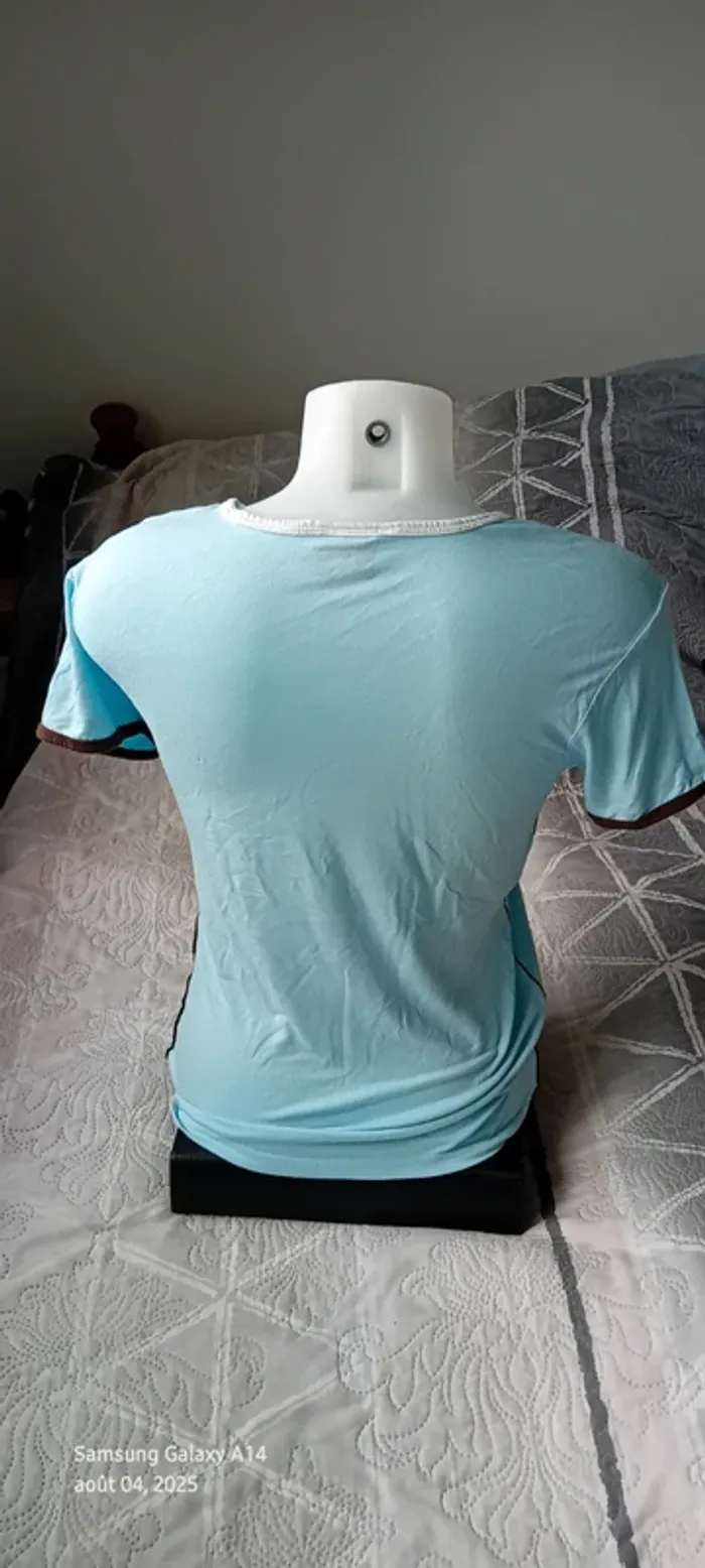 Tee-shirt de sport élite manches courtes bleu et blanc col rond en viscose femme 40/42 élite sport - photo numéro 5