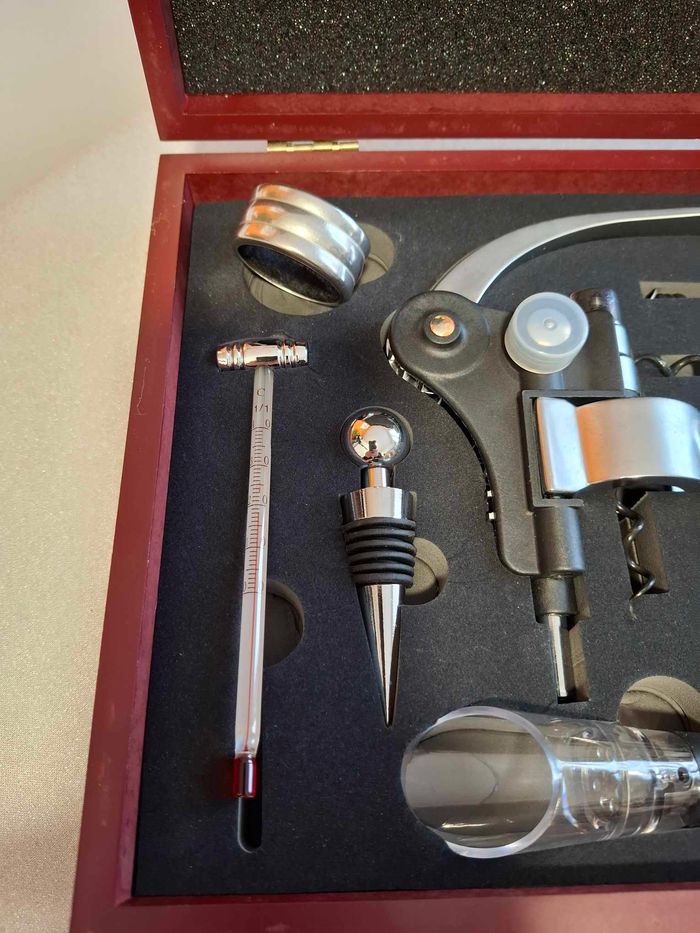 Beau coffret bois sommelier tire-bouchon professionnel semi-automatique argent neuf - photo numéro 4