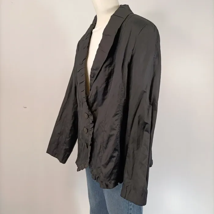 Veste créateur à volant - col et couture volants - Noir argenté Taille 44 A106 - photo numéro 2