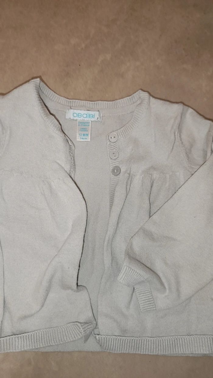 Petit gilet gris beige taille 12 mois marque obaibi - photo numéro 2