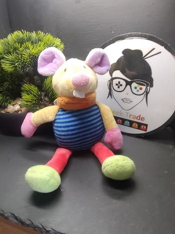 doudou peluche souris playkids jaune bleu rouge rayé vert rose violet Bandana 