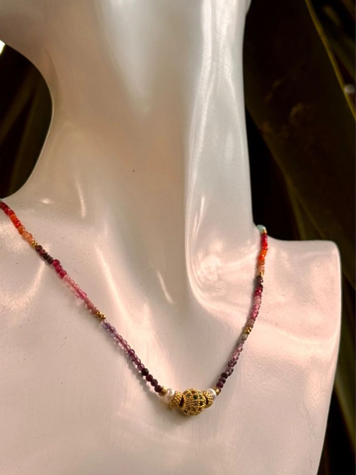 Collier habaha Paris réglable acier inoxydable or perles naturelles grigri cristaux - photo numéro 7