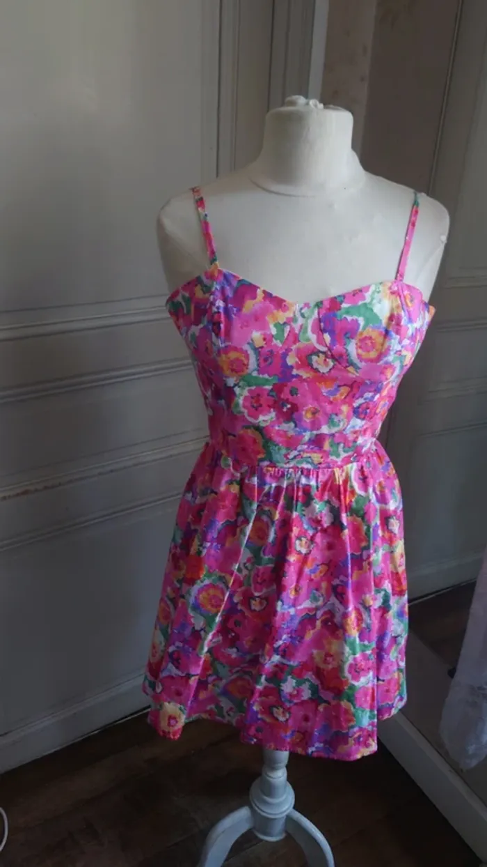 Robe d'été chic rose fleuries Opullence t 34 36 XS 100 % Coton - photo numéro 2
