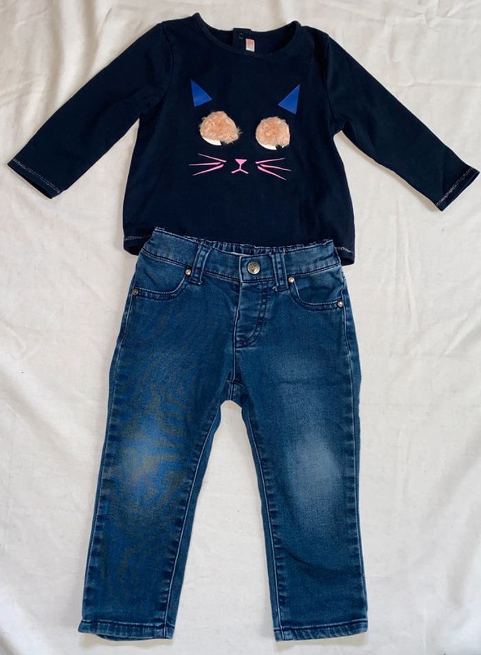 ensemble tshirt Billieblush + jeans Ikks 12 mois