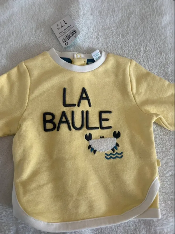 Sweat bébé jaune “La Baule” Obaïbi – 3 mois (59 cm) - photo numéro 3
