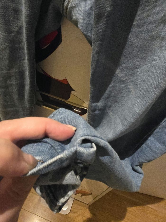 Jean droit bleu délavé à revers léopard T.44/46 Gémo - photo numéro 6