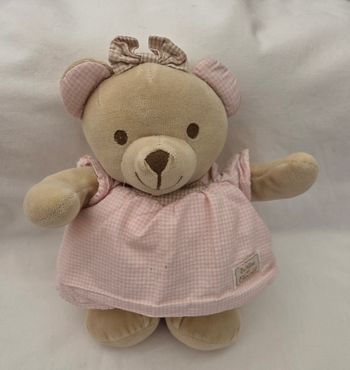 Doudou peluche ours robe vichy rose - 26 cm - Tartine et Chocolat