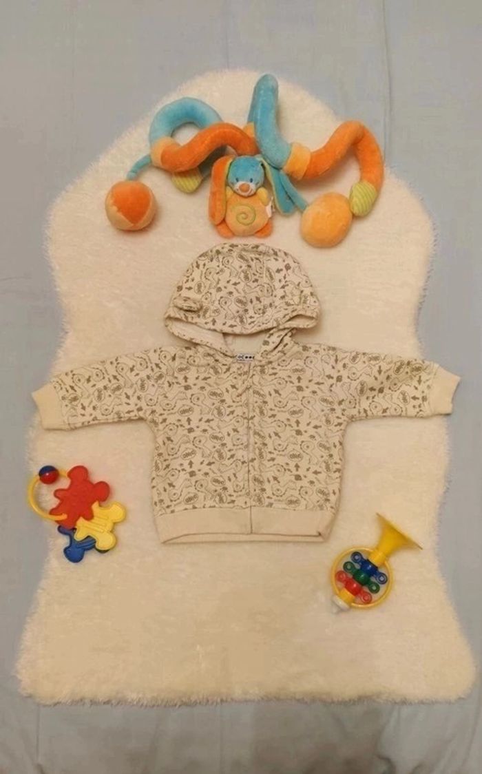 Gilet molletonné à zip et capuche "Dinosaures" T. 1-3 mois La Redoute Création - Cocoon