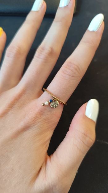 Bague dorée bleue et blanche 18mm - Luzaka
