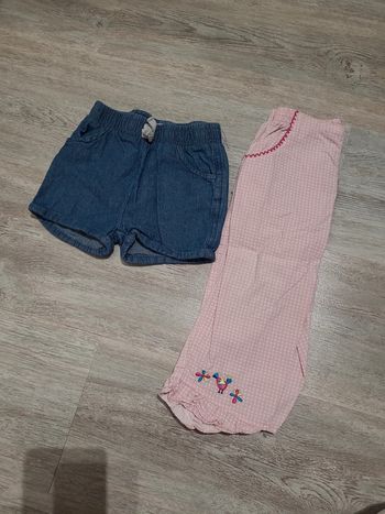 Short en jean et pantalon à carreaux rose