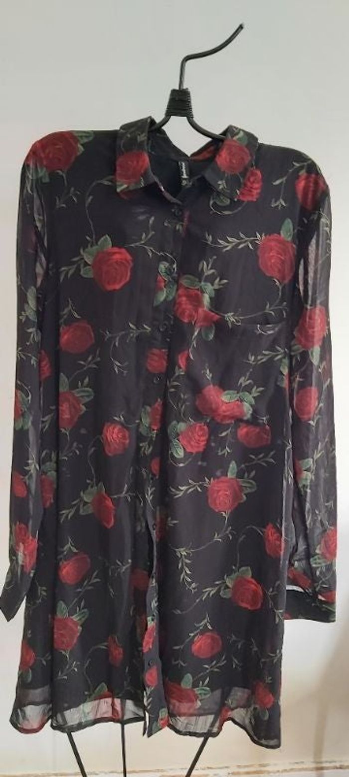 Chemisier tunique motis manches longues