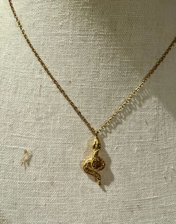 Collier réglable acier inoxydable or pendentif serpent