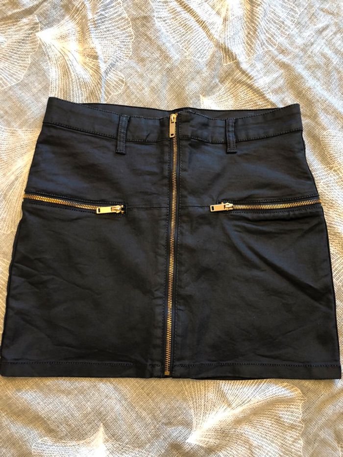 Mini jupe denim effet enduit T36