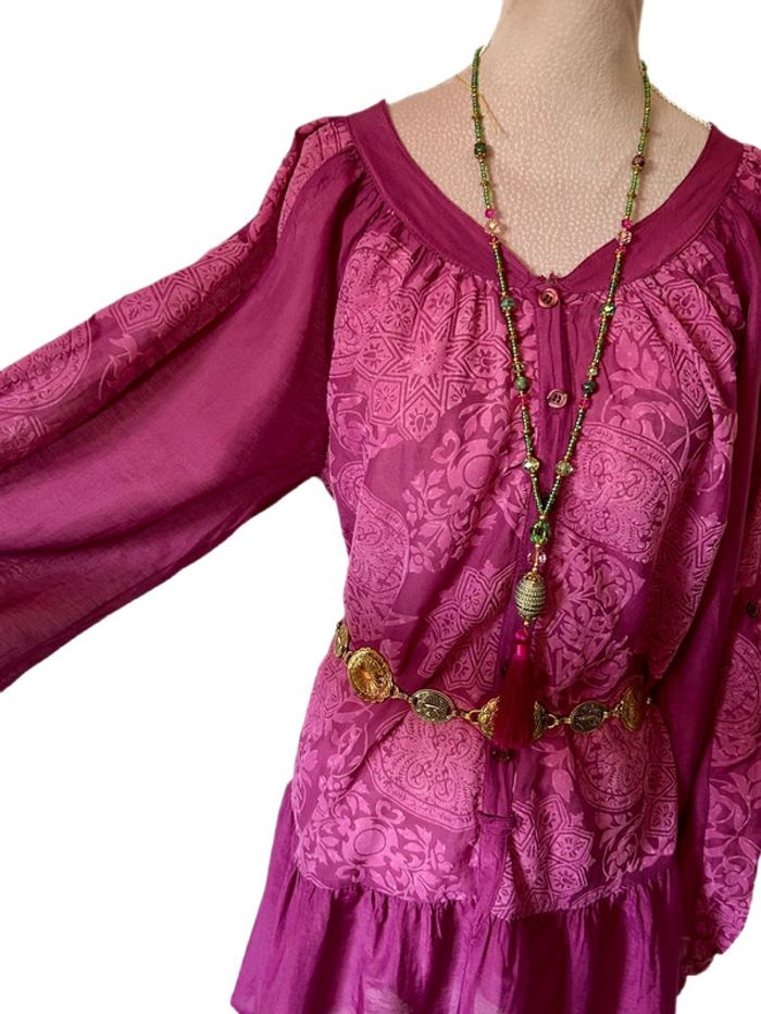 🩷🌿Blouse tunique vintage bohème soie coton taille 40/L Boho hippie chic silk blouse🌿🩷 - photo numéro 7