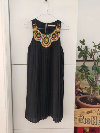 Robe see U soon noir plissée col brodé multicolore taille S