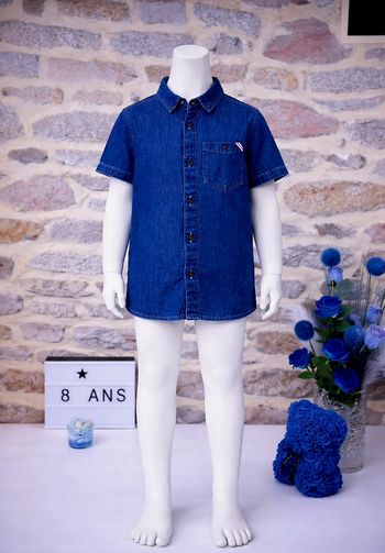 Chemise manches courtes en jean bleu denim Garçon taille 8 ans marque Okaidi 🎸 