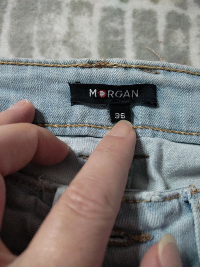 Jeans droit bleu clair effet usé délavé Morgan taille 36 - photo numéro 3