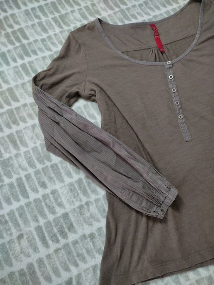 Haut tee-shirt manches longues marron i.code IKKS taille 40 L - photo numéro 2
