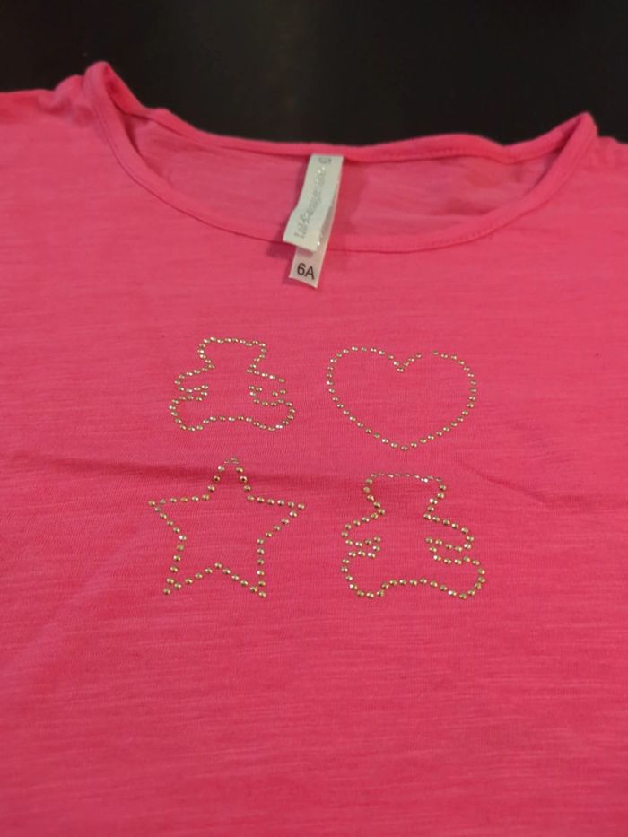 T-shirt rose strass lulu castagnette 6 ans neuf - photo numéro 2