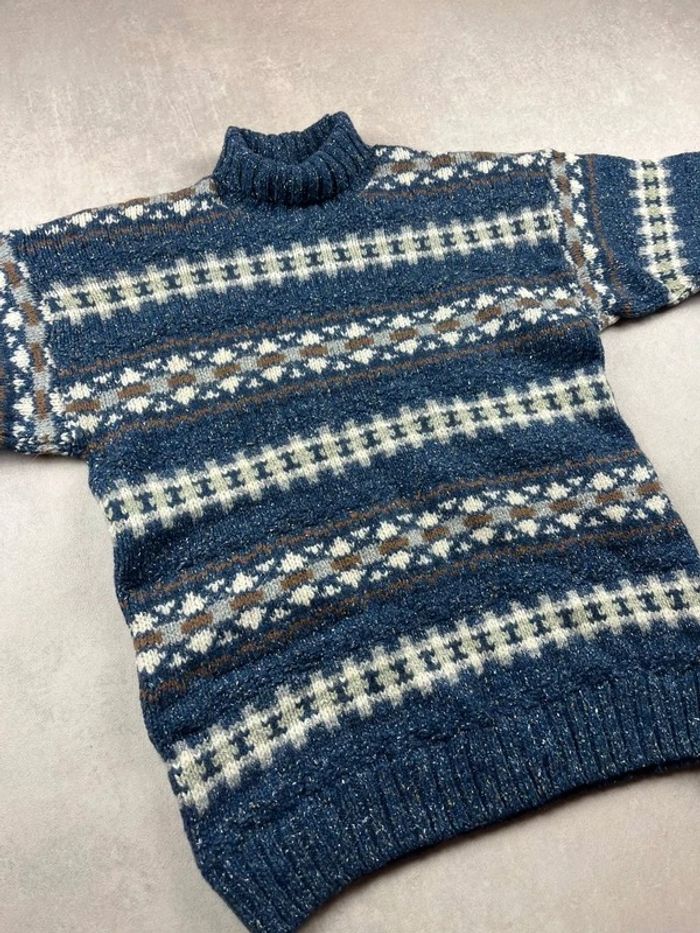 Pull vintage papy col roulé 90% laine 10% soie - Turtleneck Wool & Silk cable knit 00's - XL - photo numéro 2