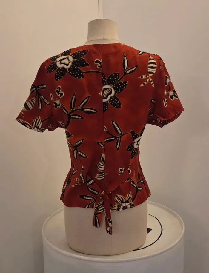 Chemisier vintage Burton fleuri rouge brique – taille 40 - photo numéro 4