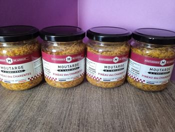 4 pots de moutarde à l'ancienne pineau des charentes