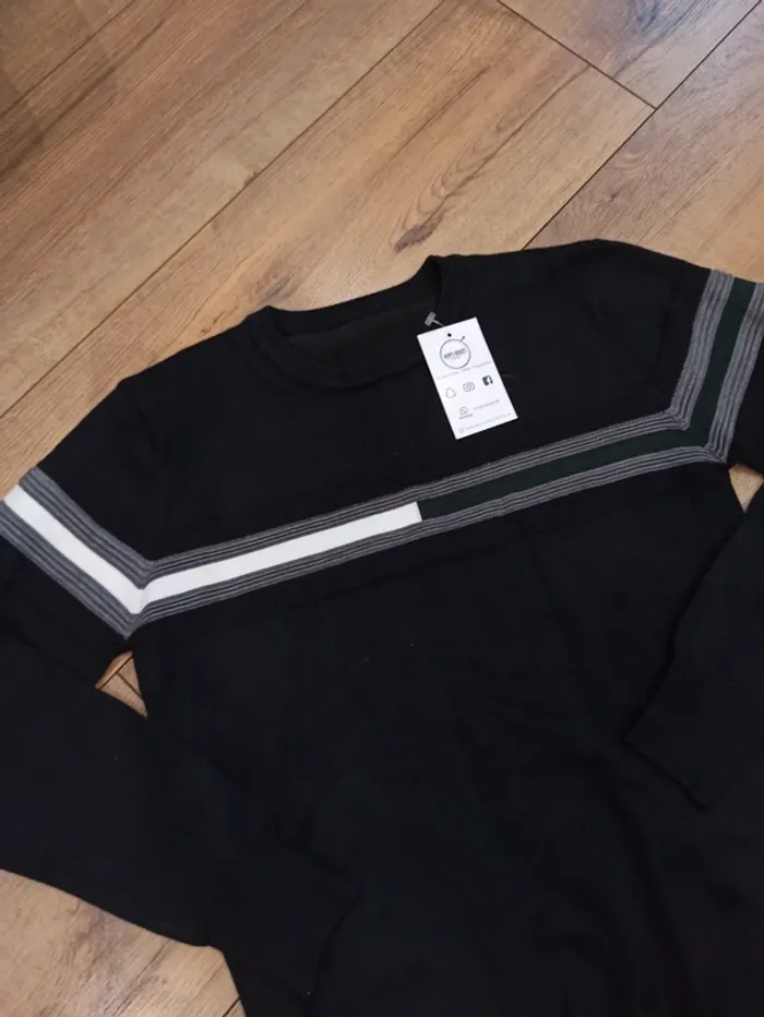 Pull uni noir homme manches longues taille S - photo numéro 2