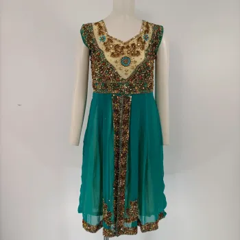 Robe style indienne colorées verte dorée traditionnelle soirée cérémonie A098