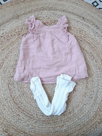 Robe rose et collant blanc 68 cm