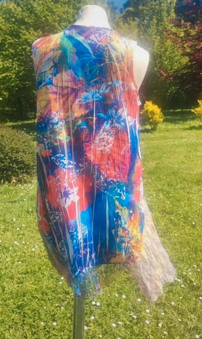 💎haut top tunique dentelle vintage rare femme t s 36 multicolore 80s - photo numéro 2