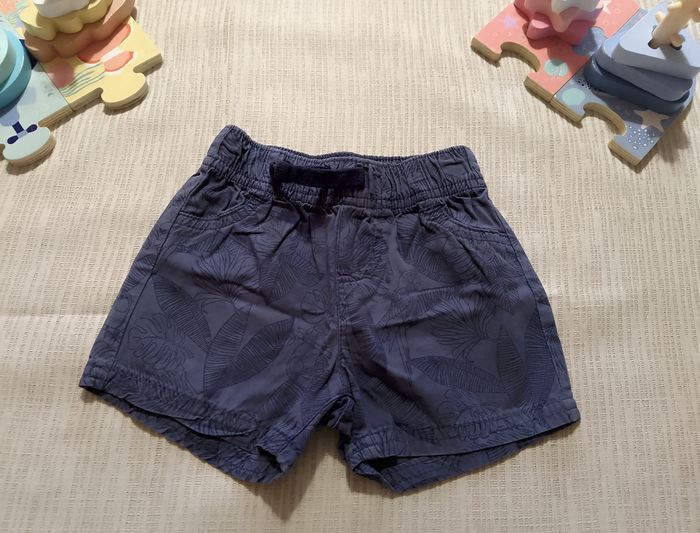 Short bébé bleu gris motif feuillage 3-6M coton Georges - photo numéro 1