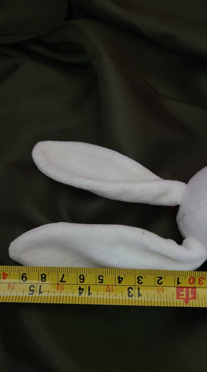 Doudou lapin blanc rayé bleu MOULIN ROTY - photo numéro 2